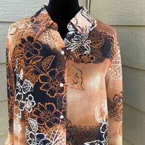 Nicola button down sheer blouse. Armpit to armpit is 22 1/2”, women's L-XL